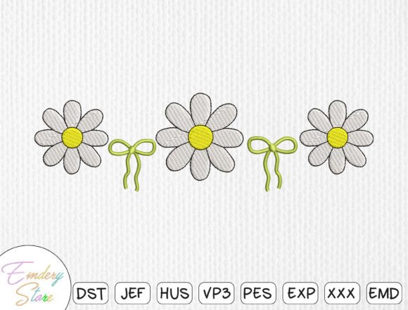 Charming Daisy and Green Bow Embroidery