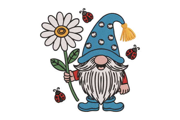 Charming Garden Gnome with Flower Embroidery