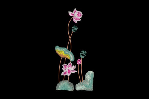 Lotus Pond: A Serene Embroidery Design for Etsy