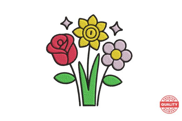 Rose Daffodil and Daisy Trio: A Fresh Embroidery