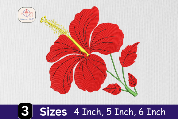 Tropical Red Hibiscus: A Vibrant Embroidery Design
